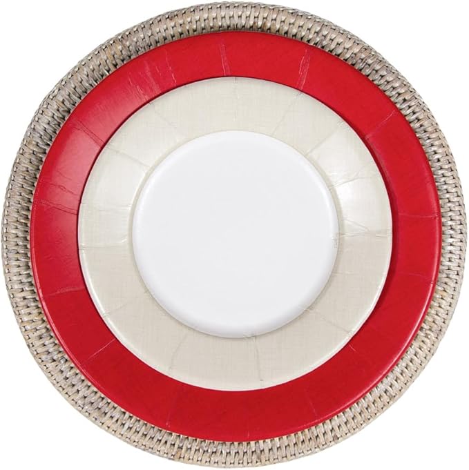 Caspari Linen Border Paper Dinner Plates in Red - Pack of 8