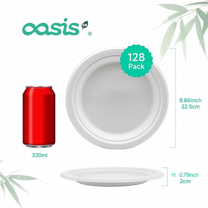?윻 ?뿙?뿻?뿰?뿵, ?윮?윯?윺-?뿣?뿮?뿰?뿸 Compostable Paper Plates, Heavy-Duty Biodegradable Disposable Dish Made from Bagasse, Perfeck for Snacks, Desserts, Party, Wedding and More (White)
