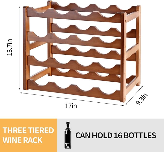 Wine Rack Countertop, 16 Bottle Wine Racks for Wine Bottles Storage Display, 4 Tier Wooden Wine Rack Free Standing Floor Wine Racks Countertop Wine Holder Bottle Rack Wine Storage Cabinet Shelf