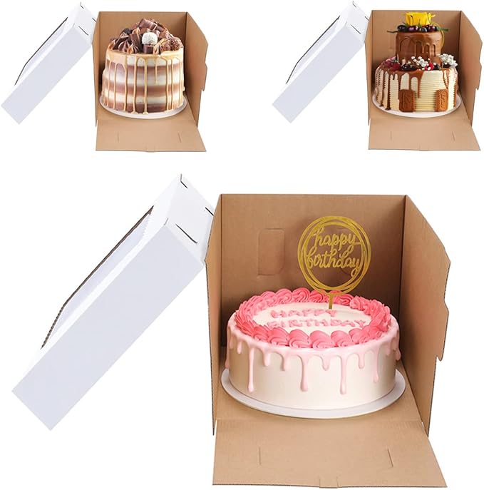 Tall Cake Boxes for Tier Cakes,8x8x8 Inch [12Pack ] Thick Sturdy Cake Box with Window, White Cake Carrier,Disposable Cake Containers