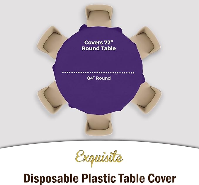 Party Solids 6-Pack Premium Plastic Tablecloth 84in. Round Plastic Table Cover - Purple