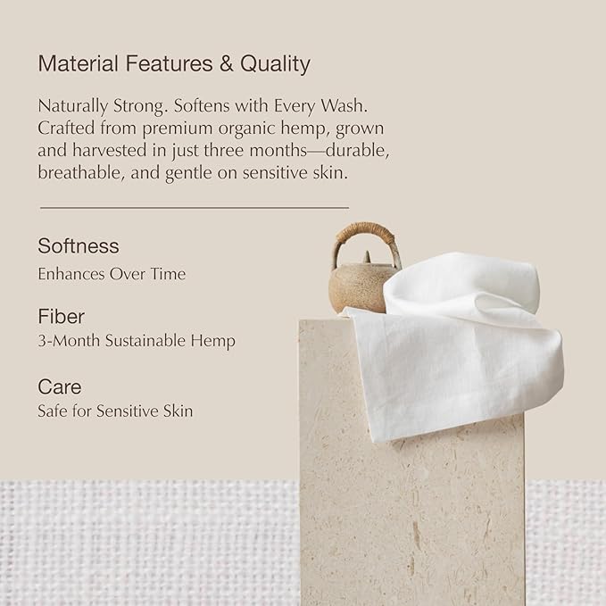 KNOKNO Home Pure Hemp Placemats 18 x 12 Inch Set of 4 Handcrafted with Mitered Corners Natural Fabric,Machine Washable Table Mats for Dining Tables (Snow White, Placemats 節쏶et o f 4)