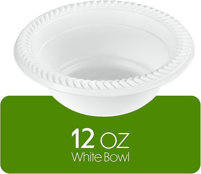 PLASTICPRO 400 White Plastic Soup Bowls 12 oz Premium Quality Light Weight Dishes Disposable Plastic Bowls for Parties Weddings