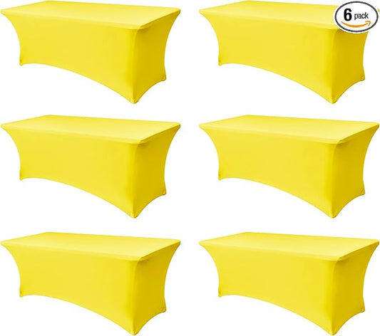 Enjoyidea Spandex Table Cloths for 8 Foot Rectangle Tables-6 Pack Fitted Stretch Yellow Table Covers-Elastic Folding Tablecloths for Party, Vendor Booth Display, Banquet Buffet Event, Craft Trade Show
