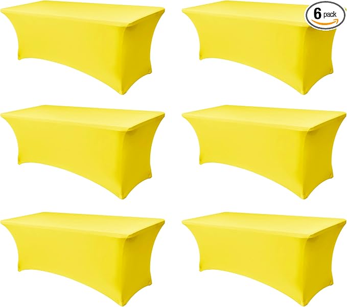Enjoyidea Fitted Stretch Table Cover for 6 Foot Rectangle Tables-6 Pack Yellow Spandex Tablecloth-Elastic Folding Tablecloths for Party, Vendor Booth Display, Banquet Buffet Event, Craft Trade Show