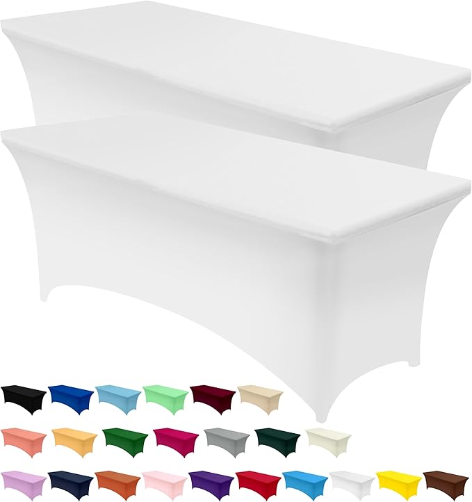 Utopia Kitchen Spandex Tablecloth 2 Pack [6FT, White] Tight, Fitted, Washable and Wrinkle Resistant Stretch Table Cloth Rectangle Cover for Trade Show, Weddings & Parties [72Lx30Wx30H Inch]