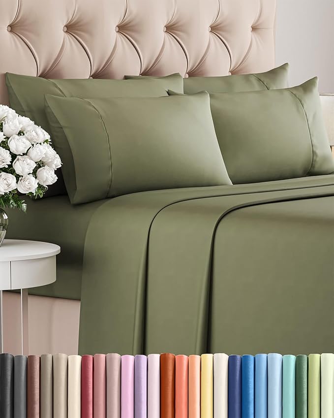 Full 6 Piece Sheet Set - Cooling & Breathable Bed Sheets - Hotel Luxury Bed Sheets for Women, Men, Kids & Teens - Bedding with Deep Pockets & Easy Fit - Soft and Wrinkle Free - Full Sage Green Sheets