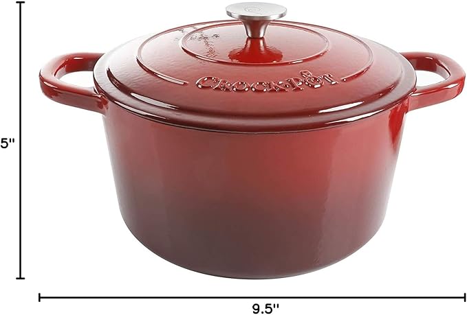 Crock Pot Artisan 5-Quart Round Enameled Cast Iron Dutch Oven ??Red, Durable Heavy-Duty Cookware for Slow Cooking, Roasting, Baking with Lid