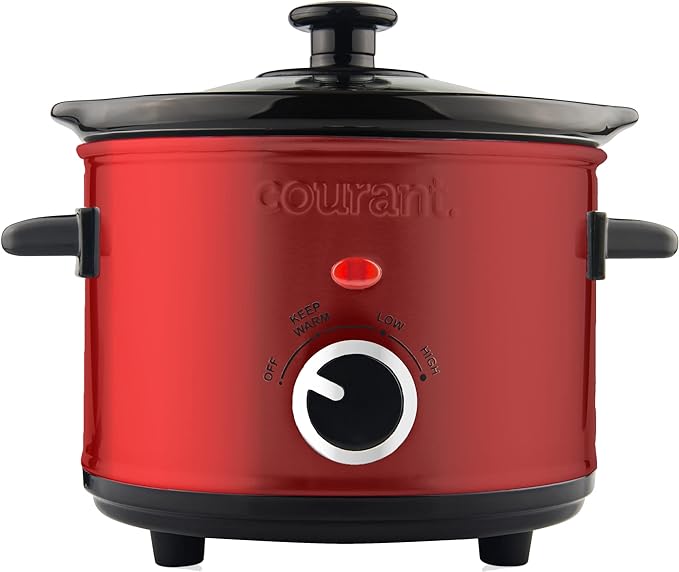 Courant Small Slow Cooker 1.6 QT, 3 Heat Settings, Removable Ceramic Pot" Easy Clean, Dishwasher Safe, Mini Slow Cooker, Red