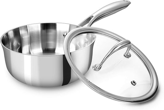 KEAWELL K3 Premium 1.5-Quart Tri-Ply Stainless Steel Saucepan with Lid, Induction & Oven Safe up to 600째F, Even Heating, Professional Cookware for All Stovetops (1.5-Qt)