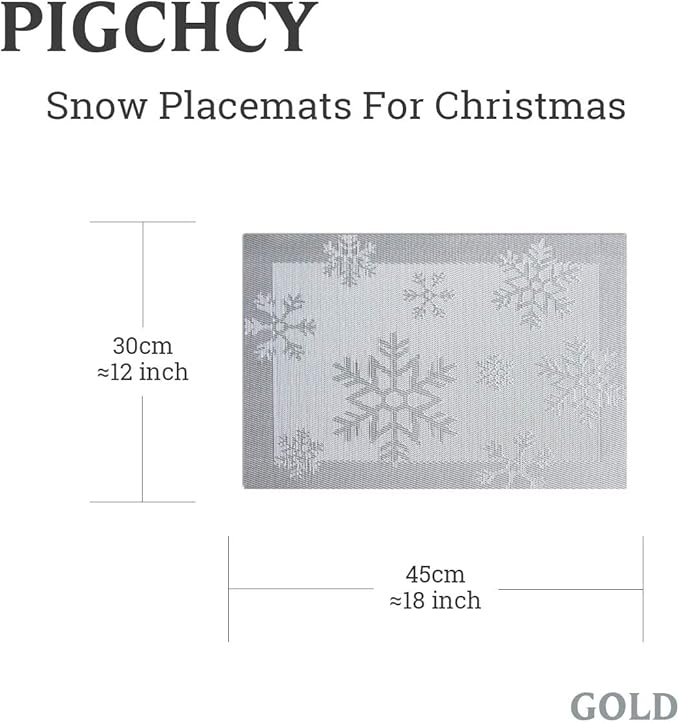 PIGCHCY Christmas Placemats Snowflake Woven Heat Resistant Placemats Washable Easy to Clean Table Mats for Dining Room and Decor(Set of 4, Silver)