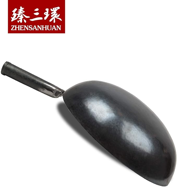 ?삡툒??ZhenSanHuan Chinese Hand Hammered Iron Woks and Stir Fry Pans, Non-stick, No Coating, Carbon Steel Pow (32CM, Blue Black - Seasoned)