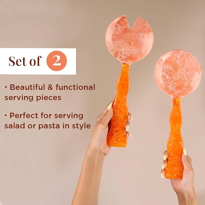 Folkulture Salad Servers or Salad Tongs | Set of 2 (12") Serving Spoons in Kitchen Essentials or Salad Hands Set | Resin Salad Tongs for Serving | Christmas Gifts for Women Unique