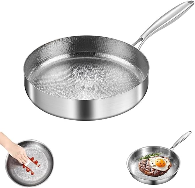 Titanium Hammered Pan Pro with Lid, Multifunctional Ultra-Durable Scratch-Resistant Non Stick, Even Heating for Cooking, Titaniums Nutri Pans Compatible with All Cooktops,11.02in