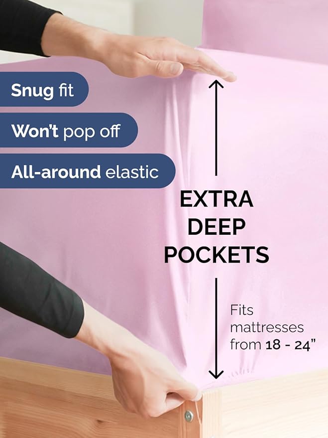 Extra Deep Pocket Full Sheets - 4 Piece Breathable & Cooling Bed Sheets - Hotel Luxury Bed Sheet Set - Soft, Wrinkle Free & Comfy - Easily Fits Extra Deep Mattresses - Deep Pocket Light Pink Sheets