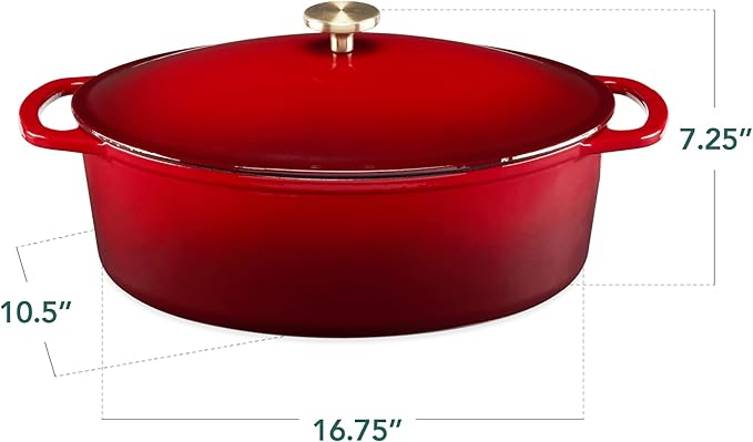 Best Choice Products Oval 7.5 Quart Enamel Cast-Iron Dutch Oven, Heavy-Duty Pre-Seasoned for Baking, Cooking w/Side Handles ??Red