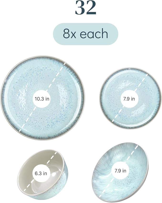 Stoneware dinnerware set 8 persons 32 pcs ??Modern style plates and bowls set ceramic ??Dishwasher safe and scratch resistant ??Bowl and plate set ??Dinner service Pure Living beige & blue