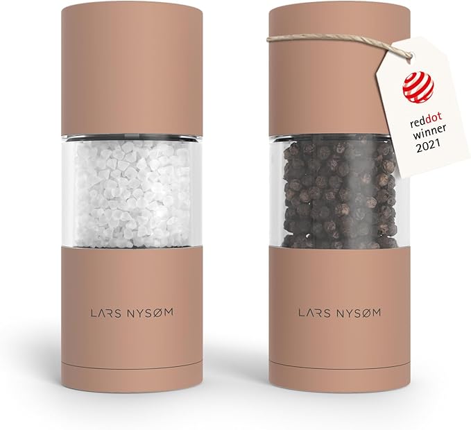 LARS NYS횠M Salt and Pepper Grinder Set, Manual Salt and Pepper Mills with Adjustable Ceramic Grinder, Design Spice Shaker Set (Blush Rose)
