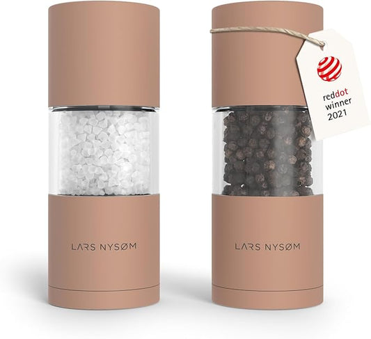 LARS NYS횠M Salt and Pepper Grinder Set, Manual Salt and Pepper Mills with Adjustable Ceramic Grinder, Design Spice Shaker Set (Blush Rose)