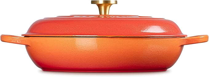 Le Creuset Enameled Cast Iron Signature Braiser 5 qt., Flamme Doree with Crucible Knob