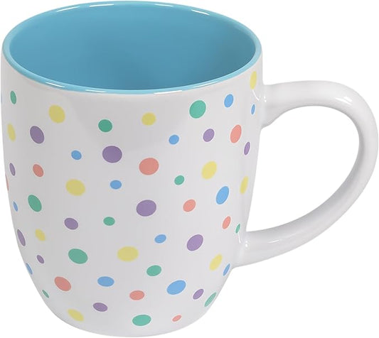 Poppy Blue Cute Coffee Mug with Pastel Confetti Sprinkles | Birthday Cake Coffee Cup Gift | Large White Ceramic Cup | Ice cream and Dunkin Donuts Coffee Mugs
