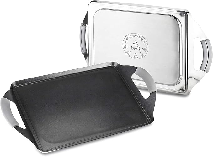 Magefesa Prisma 10.8-inch Teppanyaki Griddle Pan, made of 18/10 Stainless Steel, Triple Layer Nonstick Coating, Suitable for all types of Stovetops, Dishwasher & Oven Safe up to 392 쨘F
