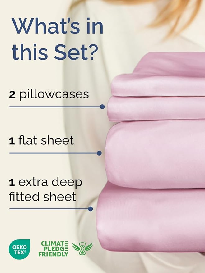 Extra Deep Pocket Queen Sheet Set - 4 Piece Breathable & Cooling Bed Sheets - Hotel Luxury Sheet Set - Soft, Wrinkle Free & Comfy - Easily Fits Extra Deep Mattresses - Deep Pocket Light Pink Sheets