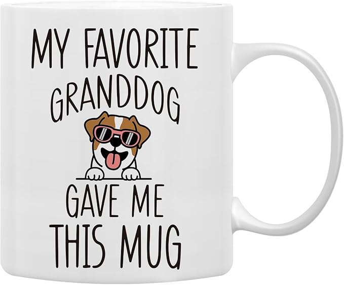 QASHWEY Jack Russell Terrier Dog Grandma Gifts Mug, Funny Jack Russell Terrier Dog Owner Coffee Mug Tea Cup Gifts for Grandma Grandpa, My Favorite Granddog Gave Me This Mug Coffee Cups Ceramic 11oz