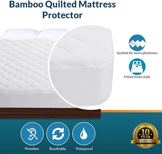 Crib Mattress Protector 100% Waterproof, Noiseless ??Viscose Made from Quilted Ultra Soft White Terry Fitted Sheet Style (28"x52")
