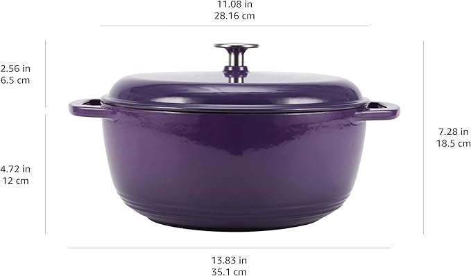 Amazon Basics Cast Iron Dutch Oven Pot with Lid, Enameled, Round, Dual Handles, Heavy-Duty, Medium, 6-Quart, Purple