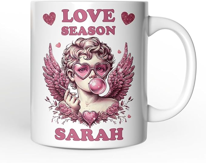 OrnamentallyYou Personalized Valentine Mug (Retro Cupid Valentine Blowing Bubble Personalized Mug)