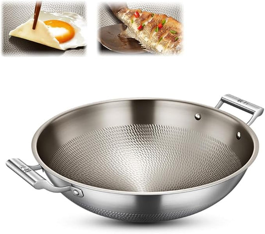 Titanium Hammered Wok with Double Handles, 2026 New Multifunctional Ultra-Durable Scratch-Resistant Non Stick Even Heating Titanium Wok for Cooking,No lid,15.75IN