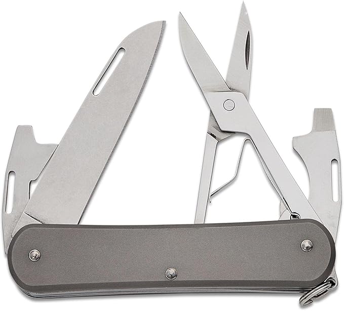 Fox Knives Vulpis FX-VP130-F4 Slipjoint Folding Knife 4-in-1 Multitool 2.17in Blade, Bottle Opener, Can Opener, Flat Head Screwdriver, Scissors - Compact Versatile Minimalist Pocket Knife (Titanium)