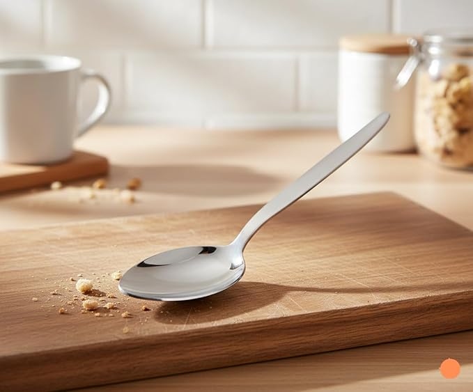 2-Pack Chef Kunz Spoon |18/10 Stainless Steel Serving Spoons | 9 Inch Basting Quenelle Chef Cooking Utensils Dinner Plating Spoon