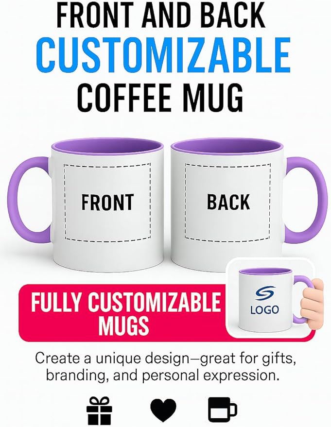 Personalized Coffee Mug | Custom Photo, Text, or Logo Cup (11oz, Purple Rim, Inner, and Handle) |Dishwasher & Microwave Safe |Unique Gift for Men & Women ?밫aza Personalizada