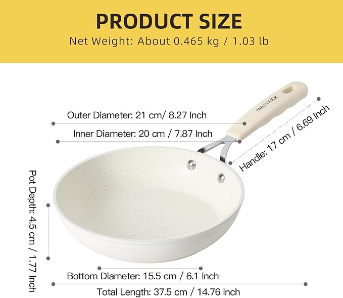 Non Stick Frying Pan, 8 Inch Omelette Pan Nonstick Skillet,Small Egg Pan,Medical Stone Coating Cookware, Induction Skillet for Eggs, PFOA Free Cookware (20 cm)