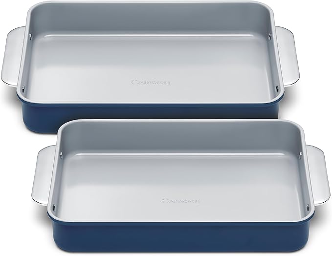 Caraway Non-Stick Ceramic 9?쓝13??Rectangle Pan Duo - Naturally Slick Ceramic Coating - Non-Toxic, PTFE & PFOA Free - Perfect for Brownies, Lasagnas, and More - Navy