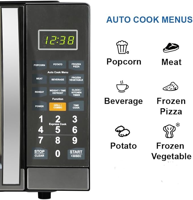 Emerson MWG1191SB 1.1 Cu. Ft. Microwave with Built-In Grill Function, 1100W Power, Stainless Steel, LED Timer Display, 11 Power Levels, 9 Preset Cooking Options, Removable Glass Turntable, Child Lock