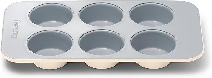 Caraway Nonstick Ceramic 6 Cup Muffin Pan ??Non-Toxic, PTFE & PFOA Free ??Oven Safe ??Aluminized Steel Core ??Small Muffin Pan for Baking Cupcakes, Muffins & More - Cream