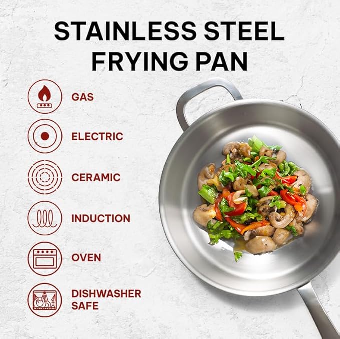 Beka Maestro 11" 5-Ply Stainless Steel Frying Pan ??Dishwasher & Oven Safe, No Hot Spots and Stay-Cool Handle