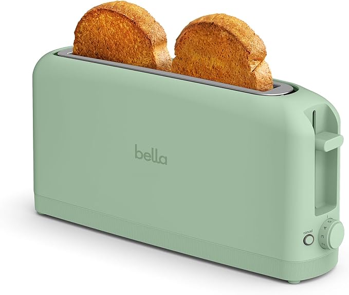bella 2 Slice Slim Toaster, Fits-anywhere??Kitchenware, 6 Setting Shade Control with Reheat & Cancel Buttons, Fits Sourdough, 10??Long Slot, Anti Jam & Auto Shutoff, 900 Watt, Seaglass