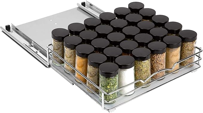 Pull Out Cabinet Organizer for Spices, Cans - Heavy Duty with Lifetime Limited Warranty- Pull Out Spice Rack- Cabinet Pull Out Shelf for Cans,Dishes, Etc, 12-3/8"Wx 10-3/8"D x 2-3/4??H, Chrome