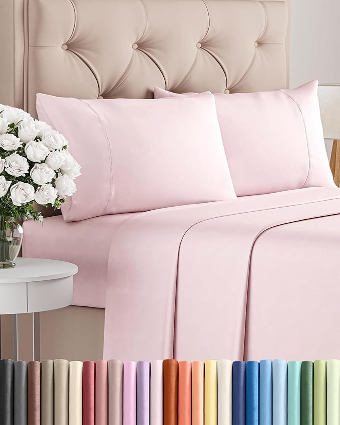Twin 4 Piece Sheet Set - Cooling & Breathable Bed Sheets - Hotel Luxury Bed Sheets for Women, Men, Kids & Teens - Bedding w/Deep Pockets & Easy Fit - Soft & Wrinkle Free - Twin Lavender Pink Sheets