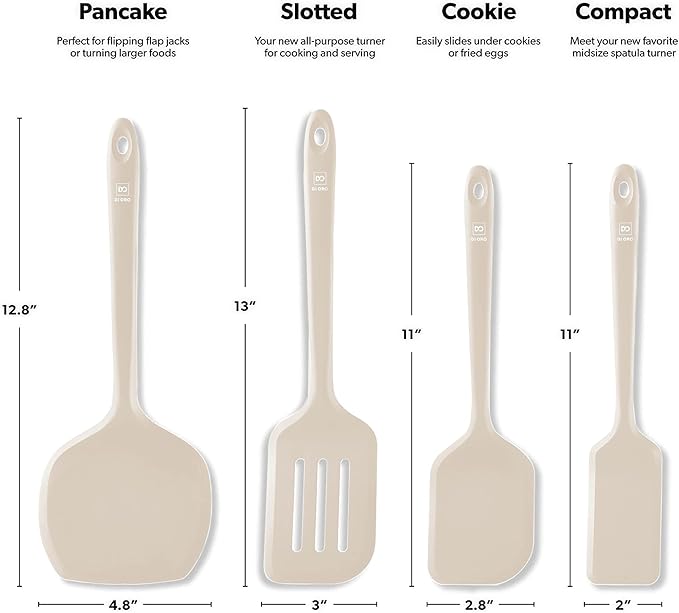 New DI ORO Silicone Turner Spatula Set - Kitchen Spatulas for Nonstick Cookware - Cooking Utensils for Flipping Eggs & Pancakes - 600째F Heat-Resistant BPA Free Turners - Dishwasher Safe (4pc, Clay)