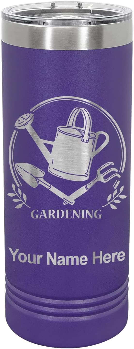 LaserGram 22oz Vacuum Insulated Skinny Tumbler, Gardening, Personalized Engraving Included (Dark Purple)