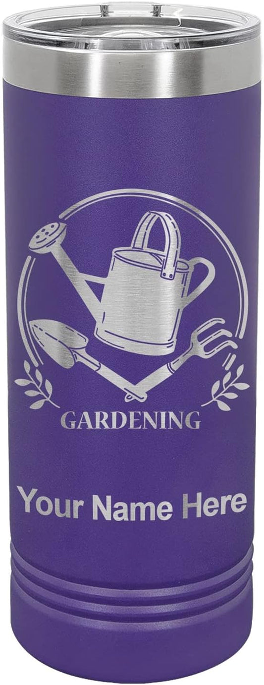 LaserGram 22oz Vacuum Insulated Skinny Tumbler, Gardening, Personalized Engraving Included (Dark Purple)
