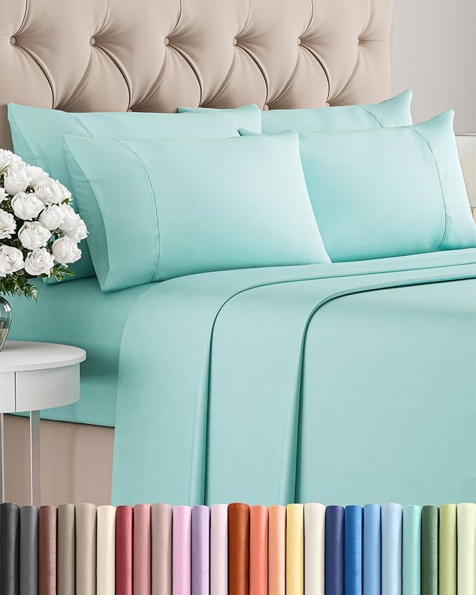Queen 6 Piece Sheet Set - Cooling & Breathable Bed Sheets - Hotel Luxury Bed Sheets for Women, Men, Kids & Teens - Bedding with Deep Pockets & Easy Fit - Soft and Wrinkle Free - Queen Spa Blue Sheets