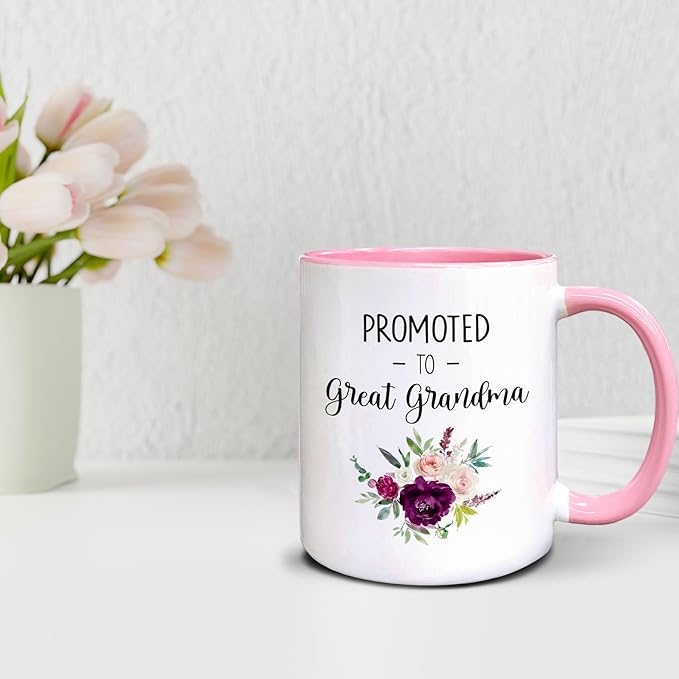 QASHWEY Great Grandma Coffee Mugs, Great Grandma Gifts, Pregnancy Announcement Coffee Mug Tea Cup Gifts for GrandmaGrandmother, Promoted to GreatGrandma CoffeeCups Ceramic 11oz(Pink)