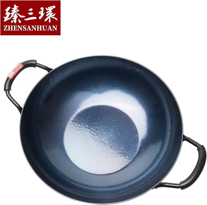 ?삡툒??ZhenSanHuan HandHammered Iron Wok Flat Bottom Induction Suitable (32cm 2 handles)