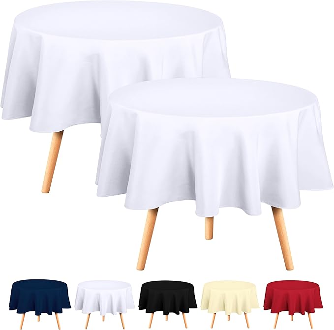 Utopia Kitchen Round Table Cloth 2 Pack(70 Inches, White), Tablecloth Machine Washable, Polyester Table Cover for Dining, Buffet Parties, Picnics, Events, Weddings and Restaurants